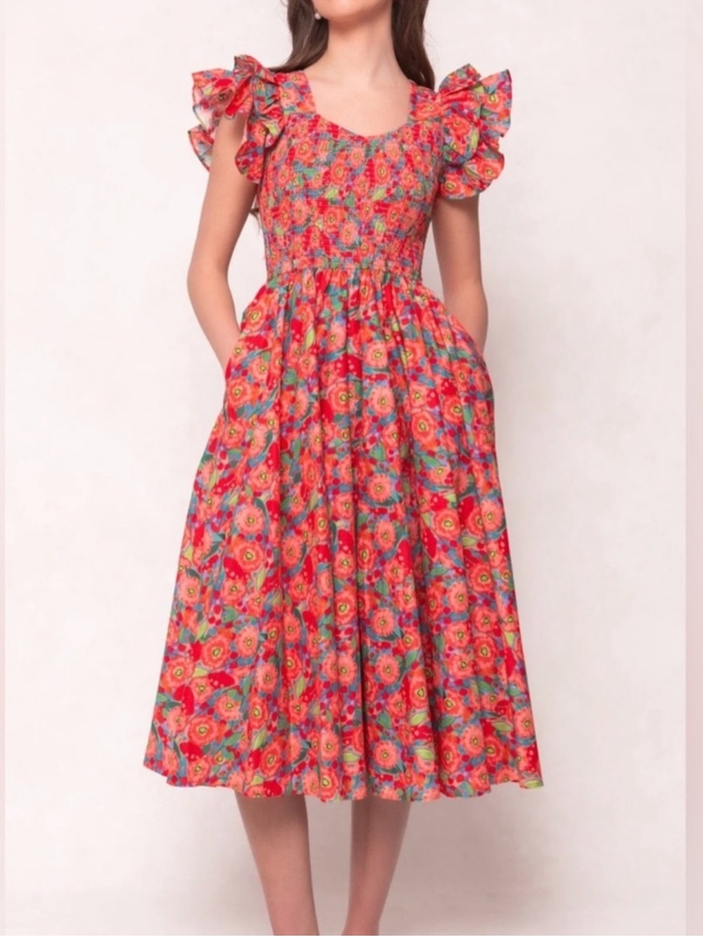 Ivy City Co. 100% Cotton Hattie Midi Dress in Poppy Floral Size Small